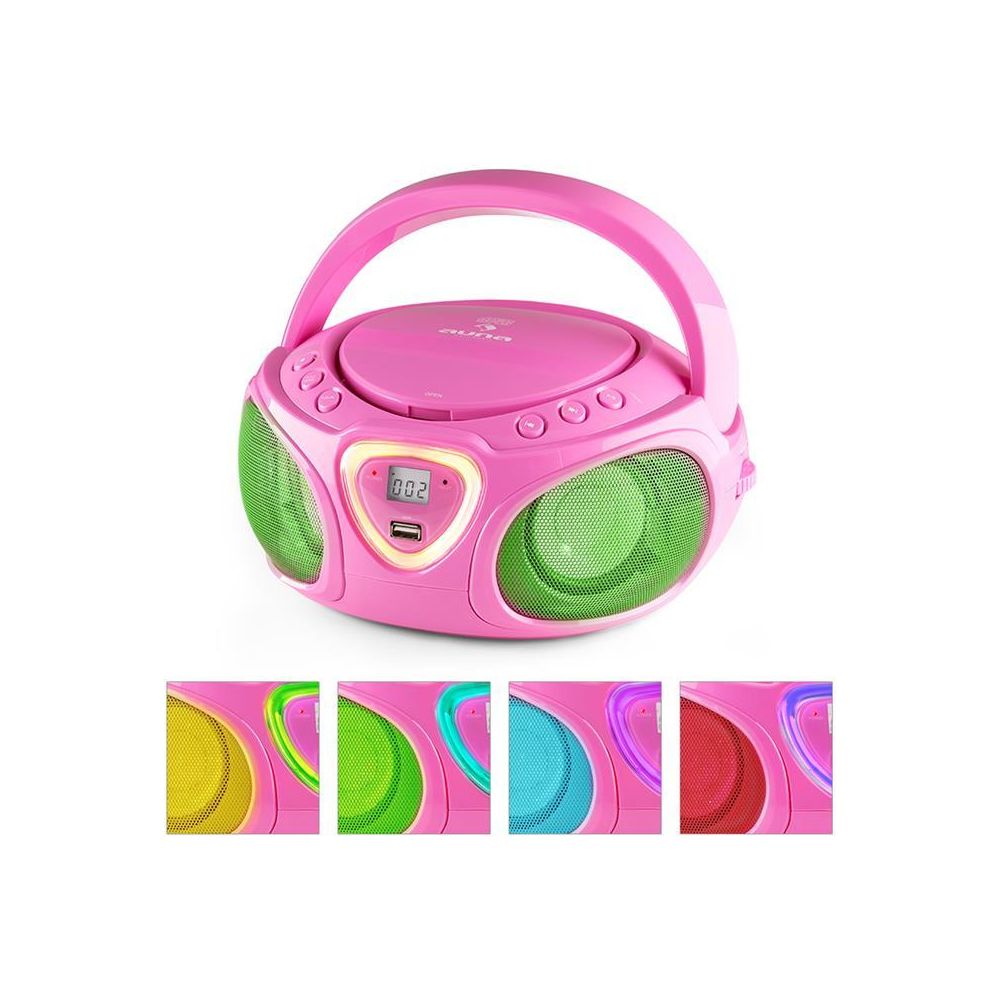 Auna - auna Roadie Boombox CD USB MP3 Radio AM/FM Bluetooth 2.1 Jeu de couleurs LED - rose Auna - Radio
