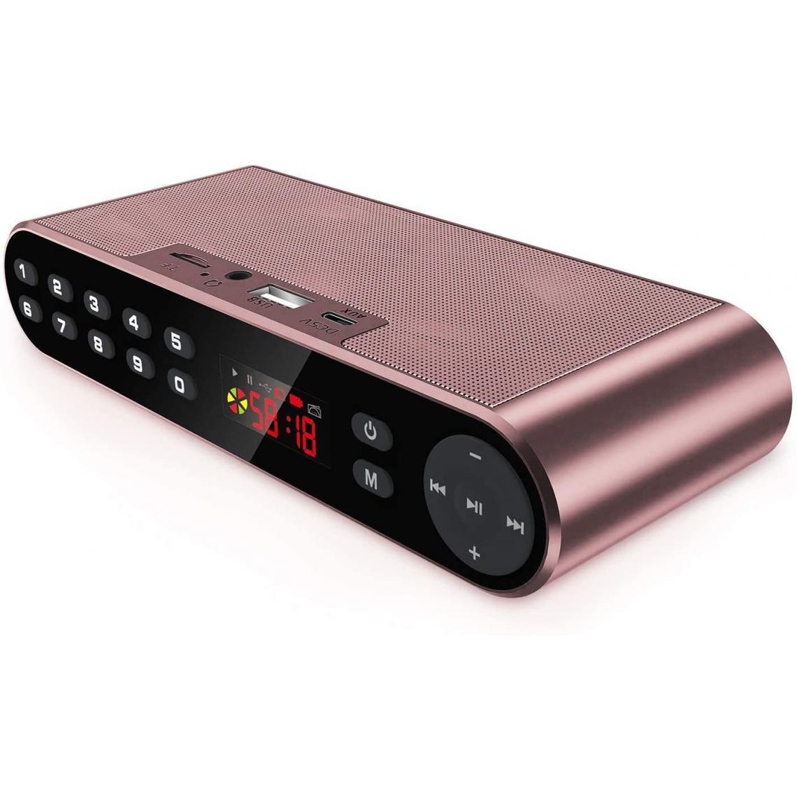 Chrono - Haut-parleur Bluetooth sans fil, portable, avec radio FM numérique, lecteur MP6 et puissant microphone intégré et deux haut-parleurs,Rouge - Enceintes Hifi