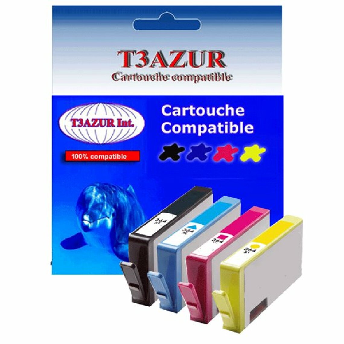 T3Azur - Lot de 4 Cartouches compatibles HP Deskjet 3520 e-All-in-One (1Bk+1C+1M+1J)- T3AZUR - Cartouche d'encre
