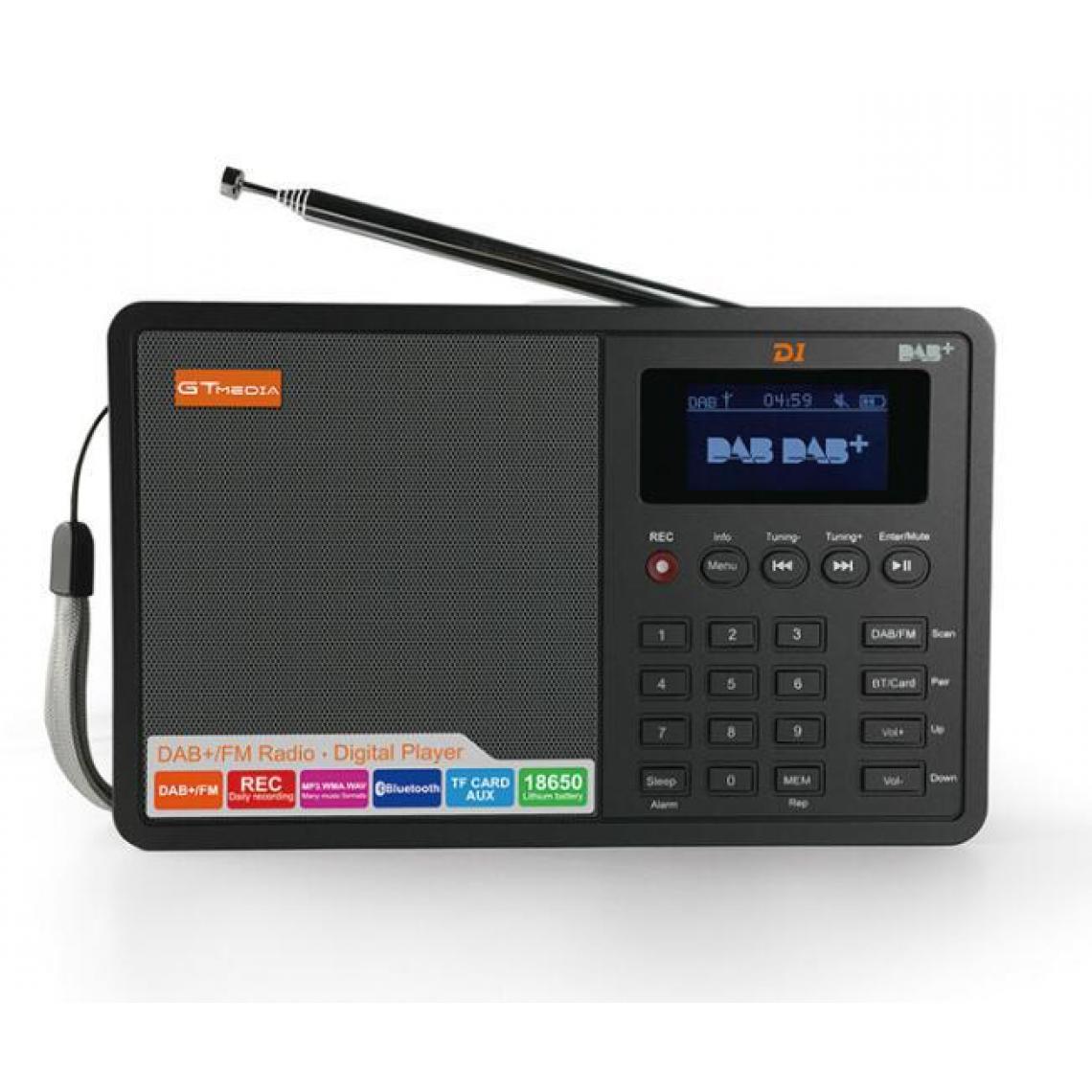 Universal - Radio FM, Bluetooth DAB +/FM + BT/TF/AUX, écran LCD de 1,8 pouces, haut-parleur radio DAB(Le noir) - Radio
