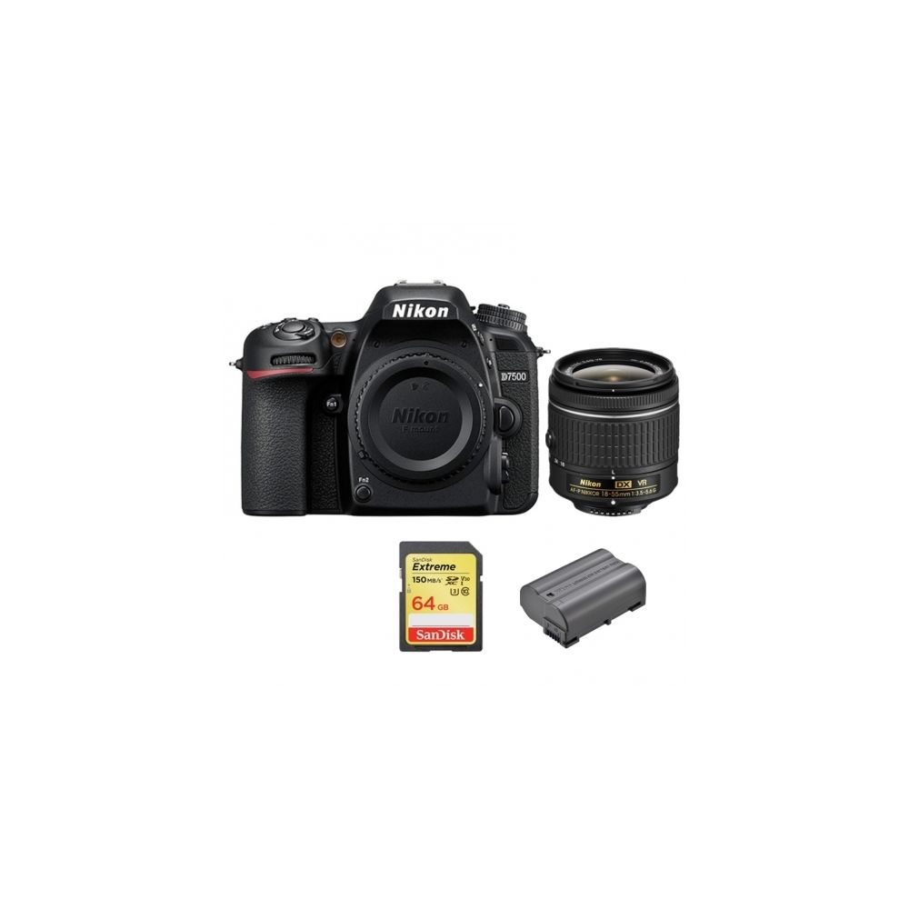 Nikon - NIKON D7500 KIT AF-P 18-55mm F3.5-5.6G VR + 64GB SD card + EN-EL15A Battery - Reflex Grand Public