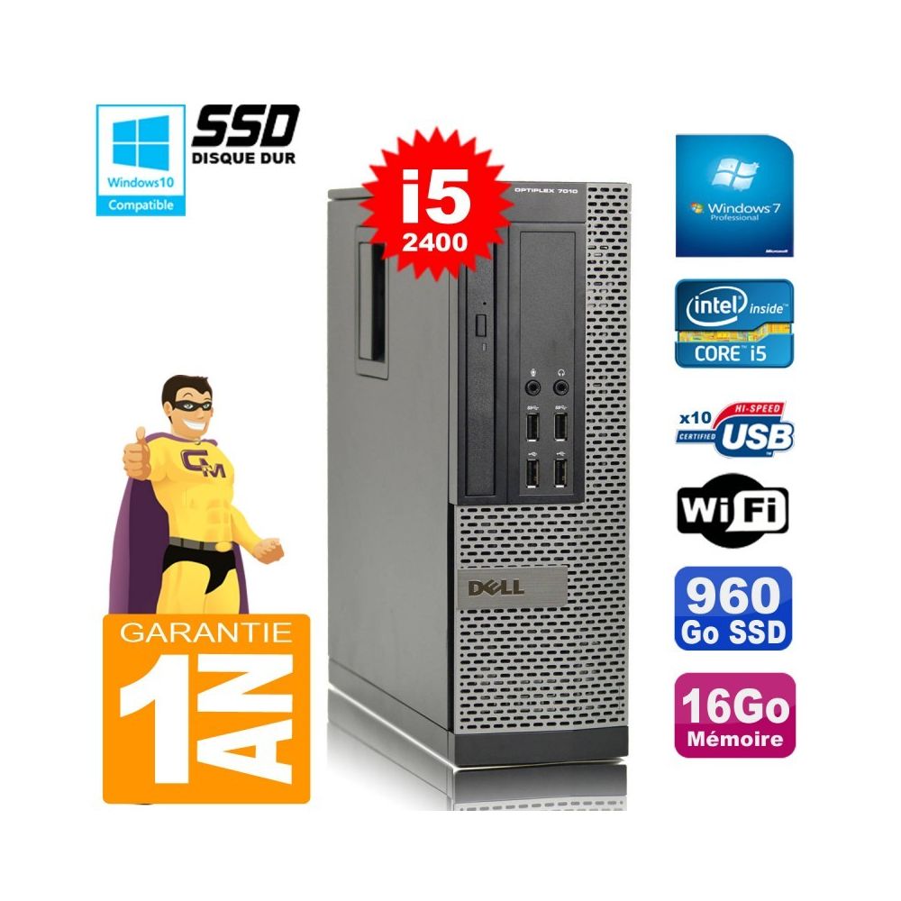 Dell - PC DELL 7010 SFF Core I5-2400 16Go Disque 960Go SSD Graveur Wifi W7 - PC Fixe