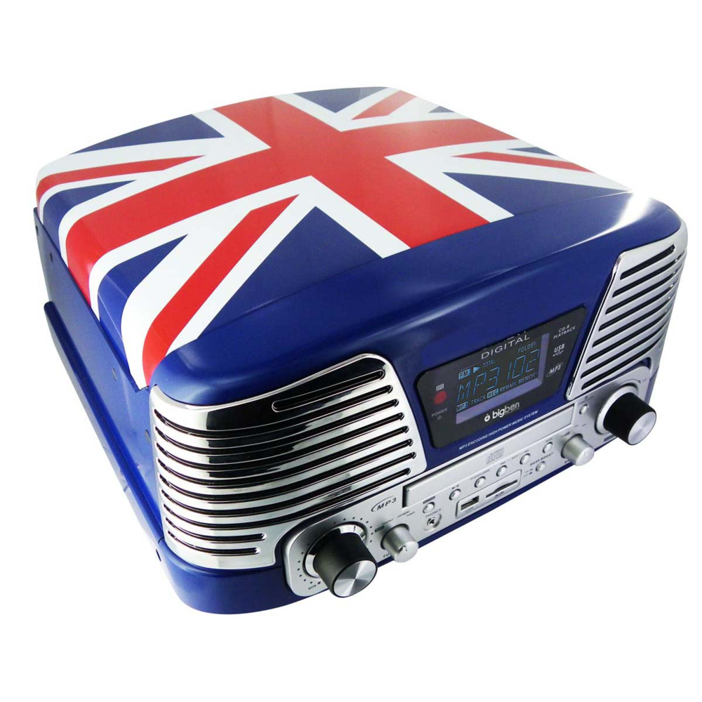 Bigben Interactive - Bigben Interactive - Tourne Disques motif UK 3 vitesses Radio CD encodeur USB 2.0 MP3 lecteur SD - Platine
