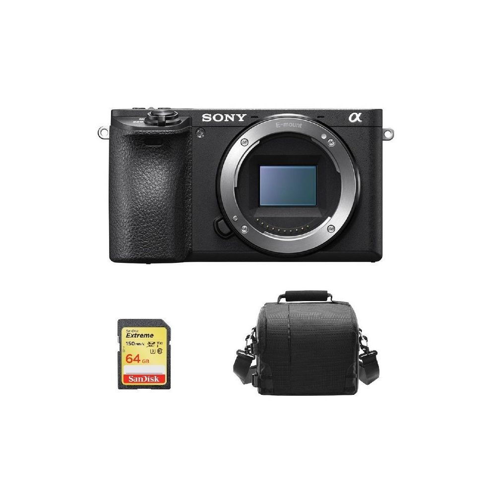 Sony - SONY A6500 Body Black + 64GB SD card + camera Bag - Reflex Grand Public