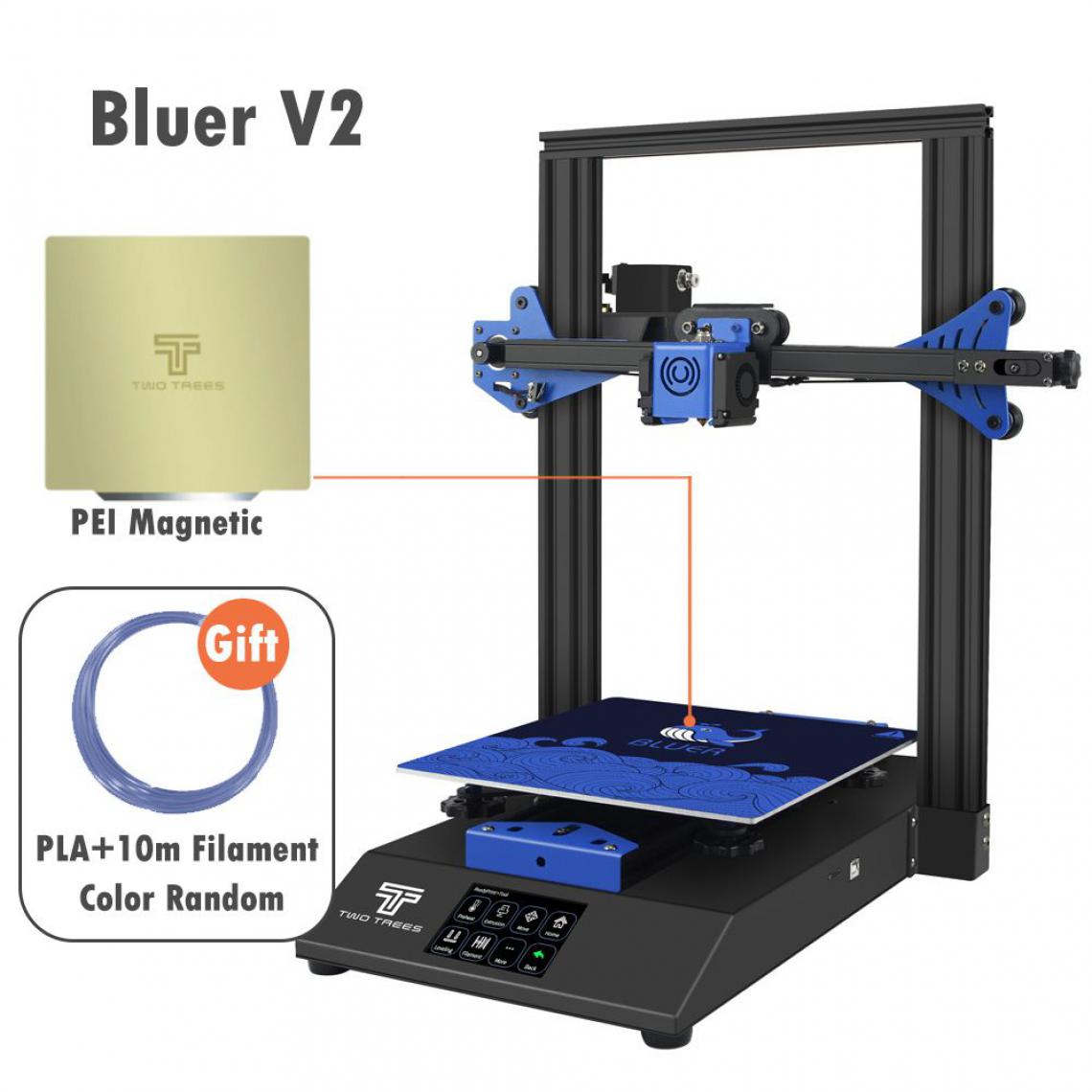 Generic - Imprimante 3D Bluer V2  , avec Pilote Silencieux et Écran Tactile Couleur TFT de Grande Taille et Glass Convient pour Filament  PLA, ABS, PETG,Wood  41 *40 * 52 cm - Noir  - Imprimante 3D