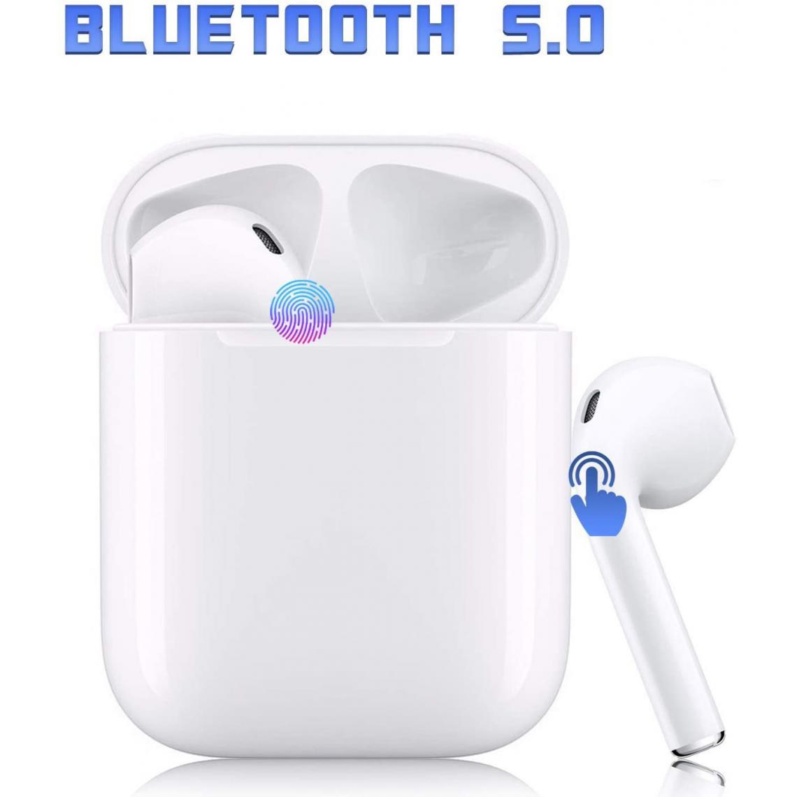 Chrono - i12 Casque Bluetooth 5.0,Casque sans Fil stéréo à Suppression du Bruit de 48 Heures avec Microphone intégré,contrôle Tactile,couplage Automatique,pour Tous Les smartphones Apple/Airpods/iPhone - Blanc - Ecouteurs intra-auriculaires