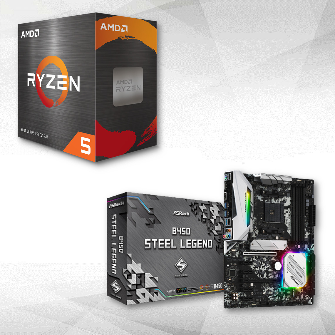 Amd - Ryzen™ 5 5500 - 4.2/3.6 GHz + B450 STEEL LEGEND - Packs Processeur, Carte mère et Mémoire
