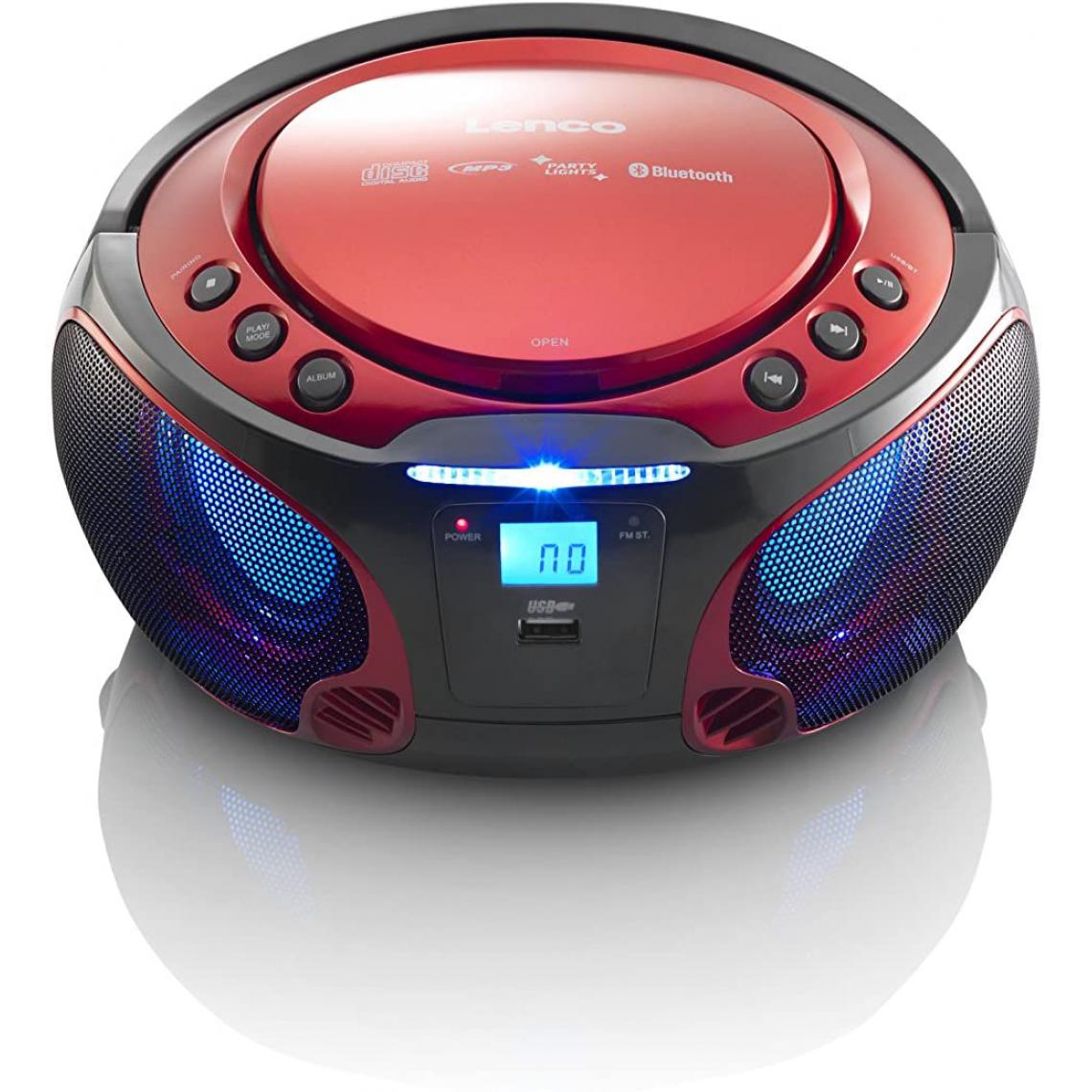 Lenco - mini chaine hifi stéréo FM CD BLUETOOTH USB rouge noir - Chaînes Hifi