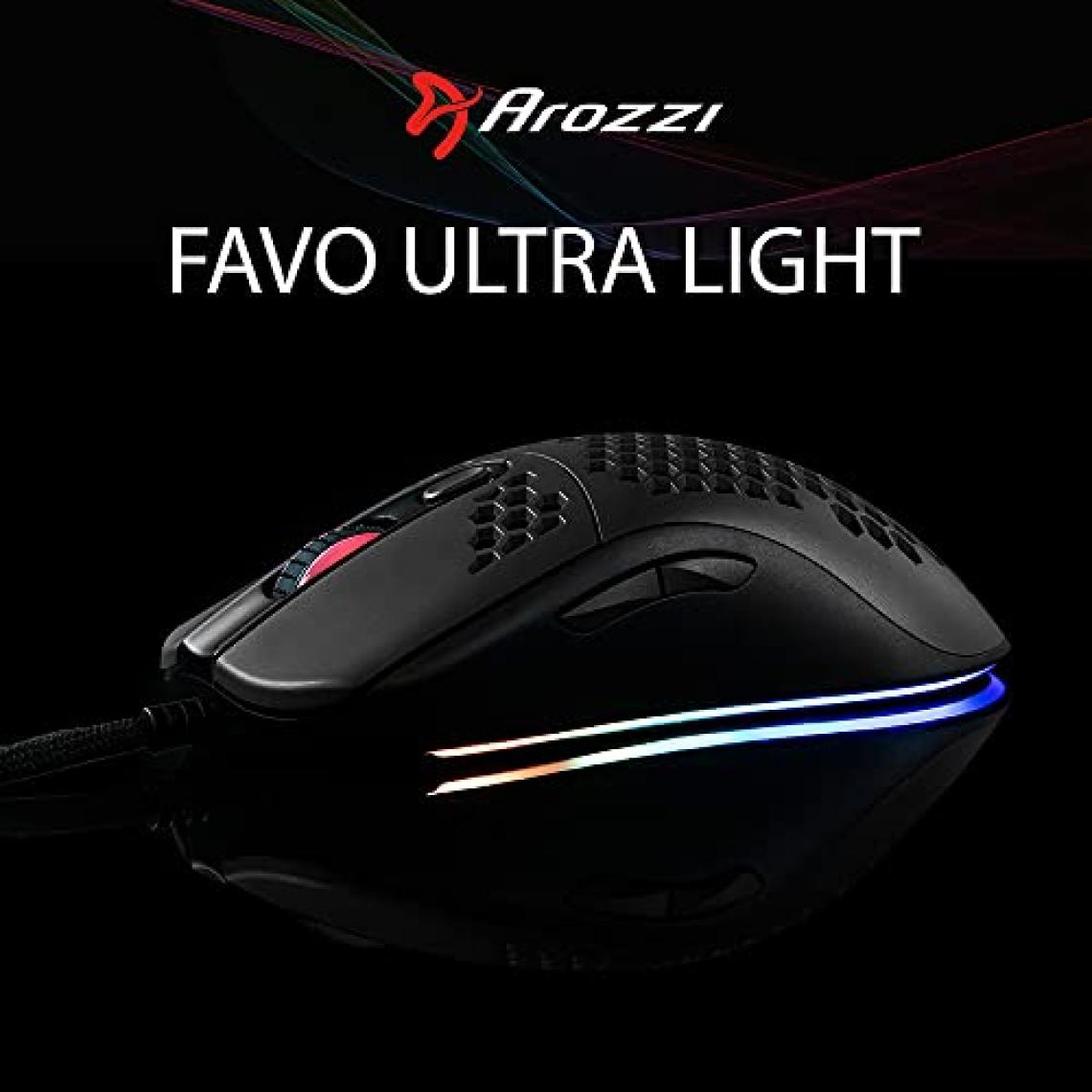 Arozzi - Souris filaire Gamer Favo Ultra Light RGB (Noir) - Souris