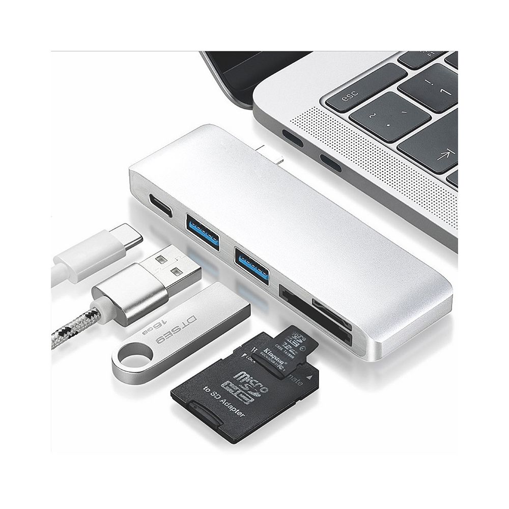 Wewoo - HUB basix T5 Adaptateur HUB d'interfaces USB 3.0 + USB-C / Type-C 5 en 1 USB-C / Type-C à 2 USB avec logements pour carte Micro SD / SD Argent - Hub