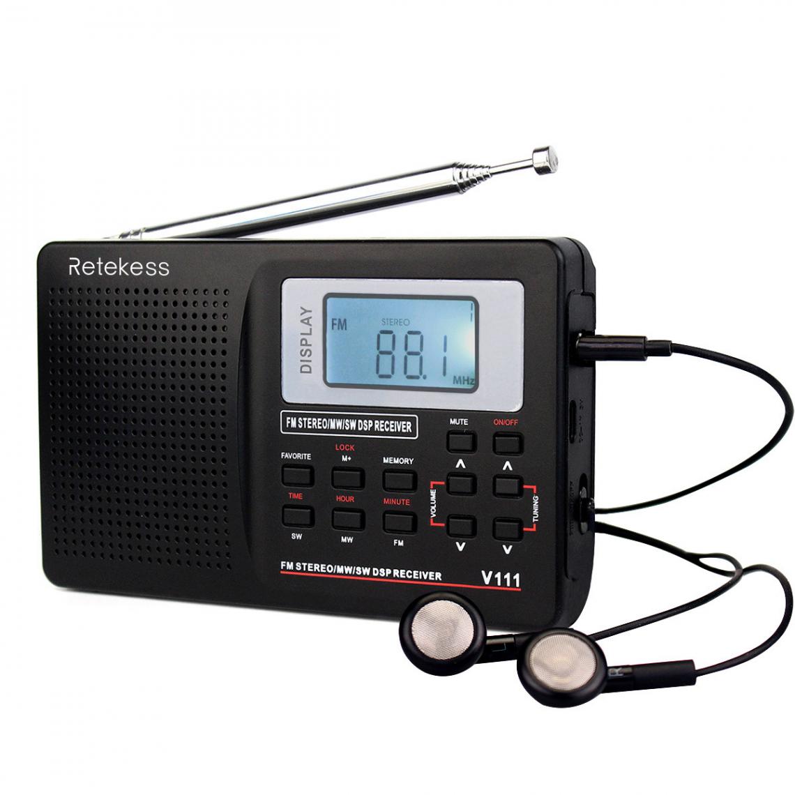 Universal - Radio FM stéréo/ondes moyennes/ondes courtes DSP World Band récepteur avec alarme chronologique radio portable noir | avec récepteur | radio FM stéréo(Le noir) - Radio