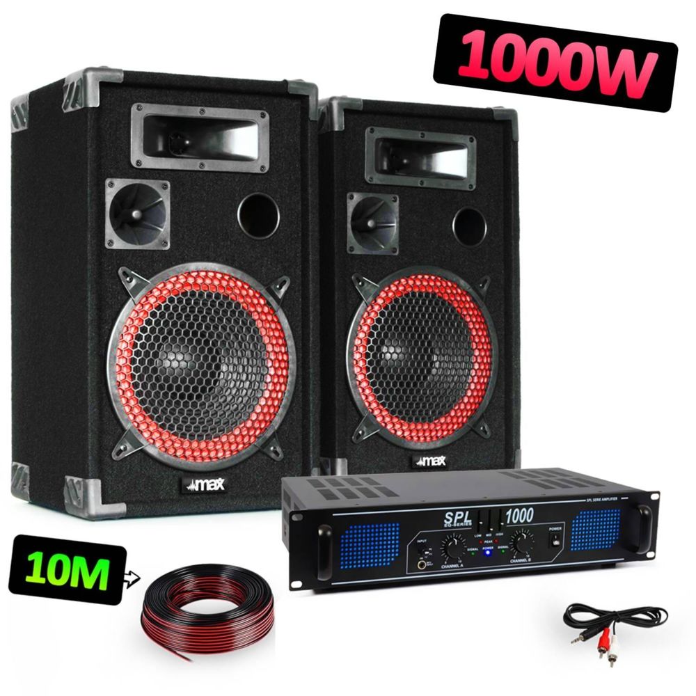 Max - Pack sonorisation 1000W - 2 Enceintes 12"" + Amplificateur 2x500W avec EQ + Câblages - Packs DJ