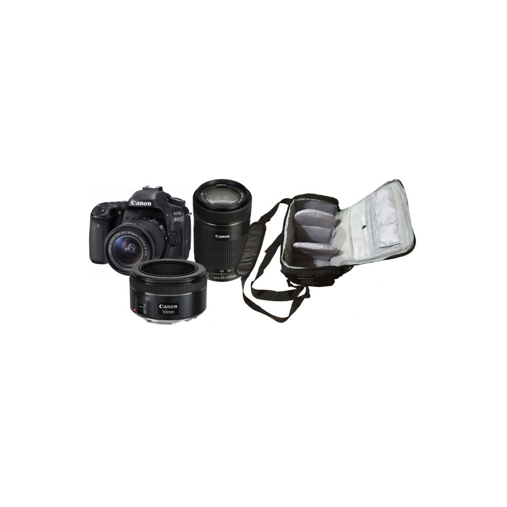 Canon - CANON EOS 80D KIT EF-S 18-55mm F3.5-5.6 IS STM + EF-S 55-250mm F4-5.6 IS STM (White Box) + EF 50mm F1.8 STM + Bag - Reflex Grand Public