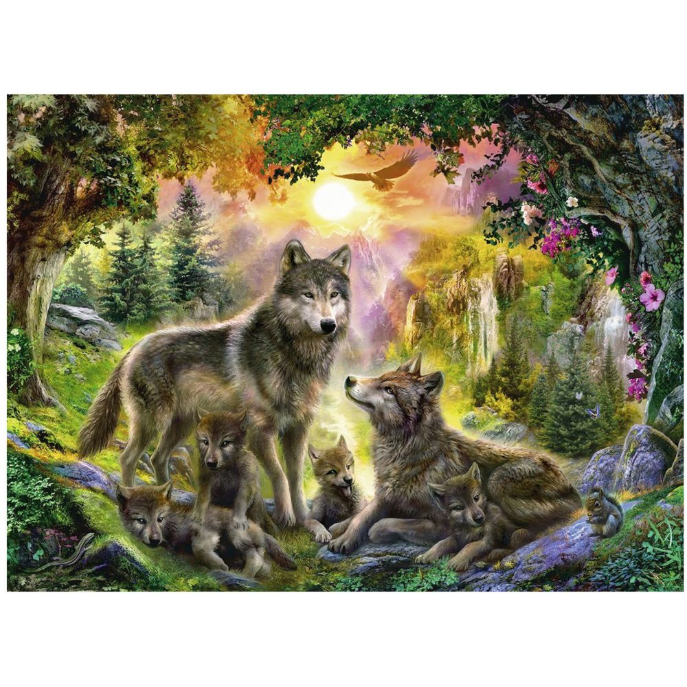 Ravensburger - Puzzle 500 pièces : Famille de loups à l'aurore - Animaux