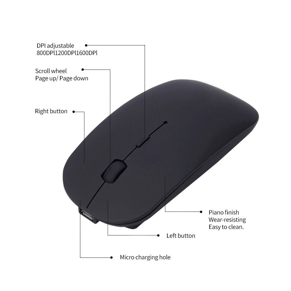 Generic - Souris sans fil Bluetooth rechargeable Silent Mate Slim 4 Bottons pour ordinateur portable - noir - Souris