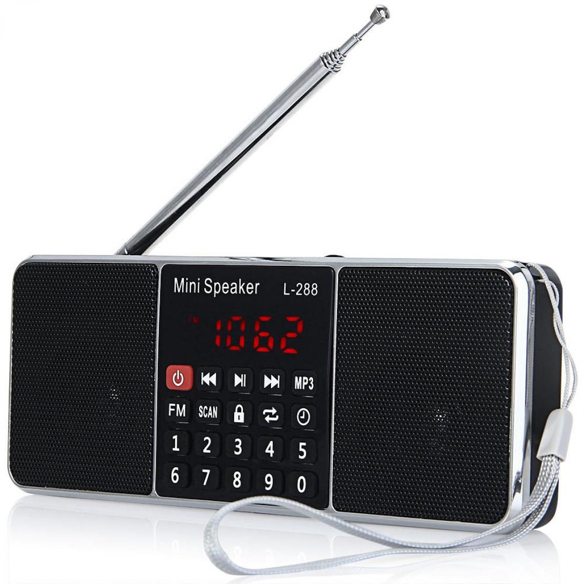 Universal - Mini-haut-parleurs stéréo AM rechargeables portables Écran LCD avec support pour la carte TF Disque USB Musique MP3 | Radio(Le noir) - Radio