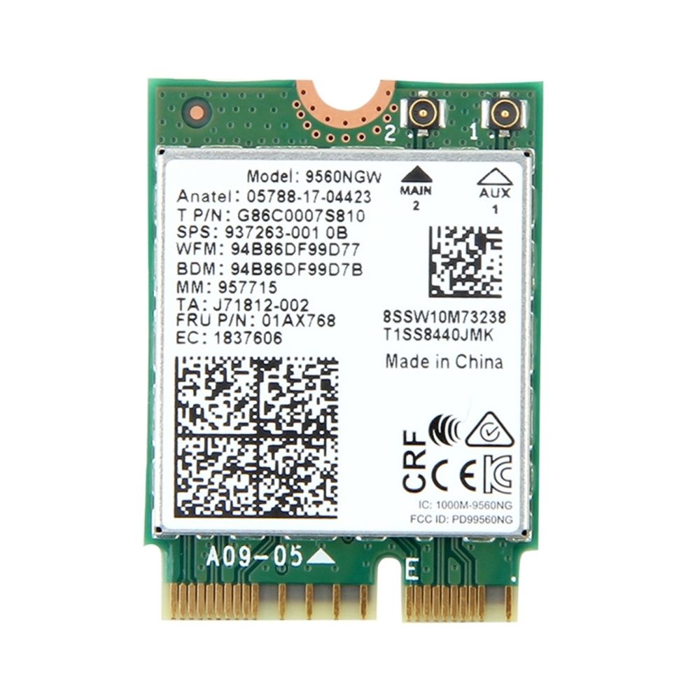Wewoo - 9560NGW sans fil 1.73Gbps pour Intel 9560ac NGFF Key E Carte Wifi 8020.11ac Bluetooth 5.0 Ordinateur portable pour Windows 10 - Accessoires Carte Graphique
