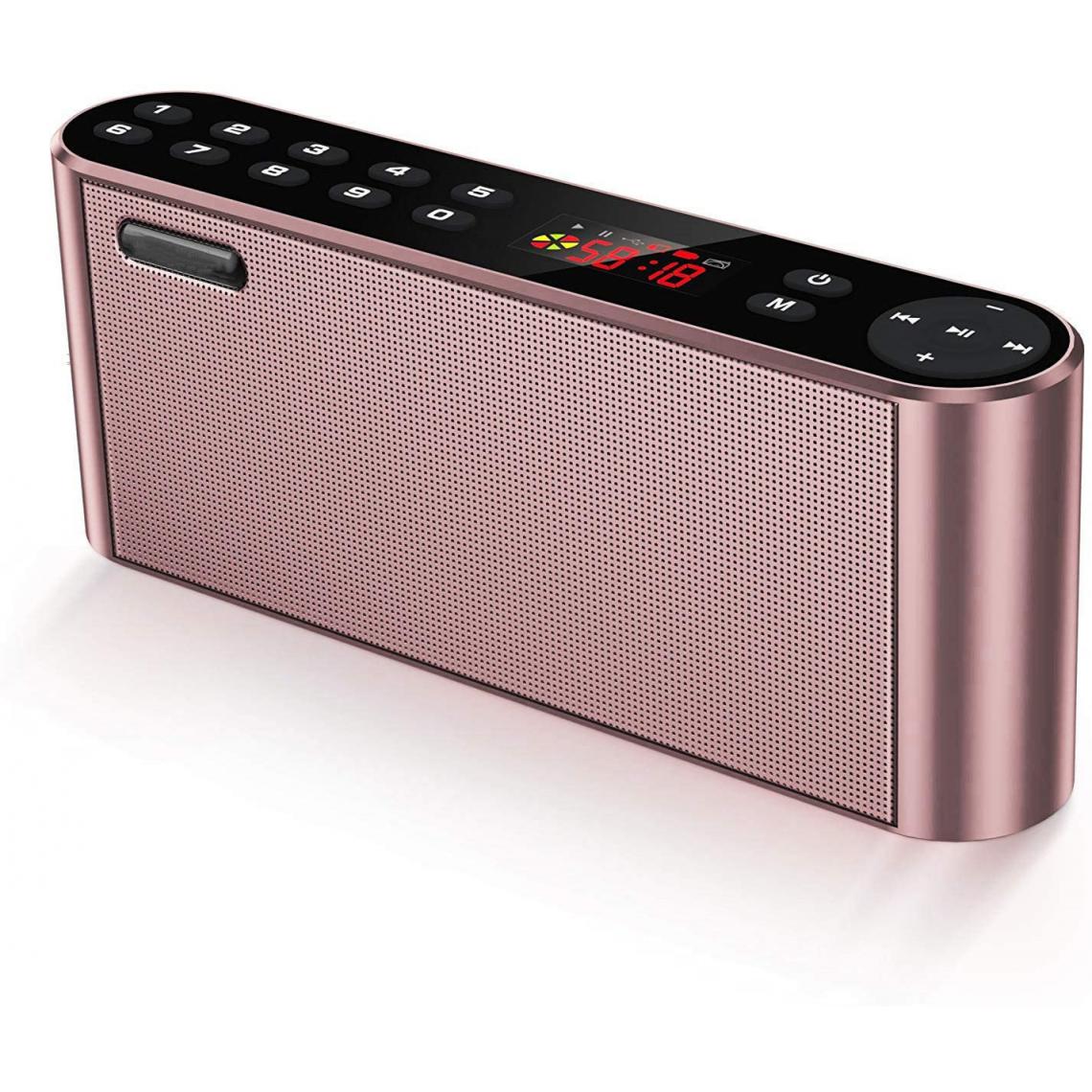 Chrono - Haut-parleur Bluetooth sans fil, portable, avec radio FM numérique, lecteur MP7 et puissant microphone intégré et deux haut-parleurs,Or rose - Enceintes Hifi