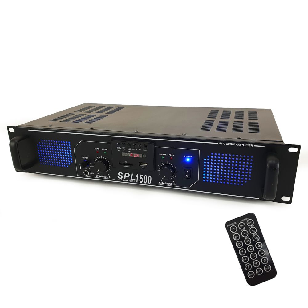 Skytec - Amplificateur de sonorisation Skytec SPL 1500MP3 - 2 x 750W - FM/USB/SD - Ampli