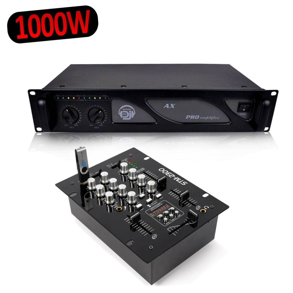 Skytec - SkyTec STM-2300 Table de mixage 2 canaux USB/MP3 + Ampli AX 1000W - Tables de mixage