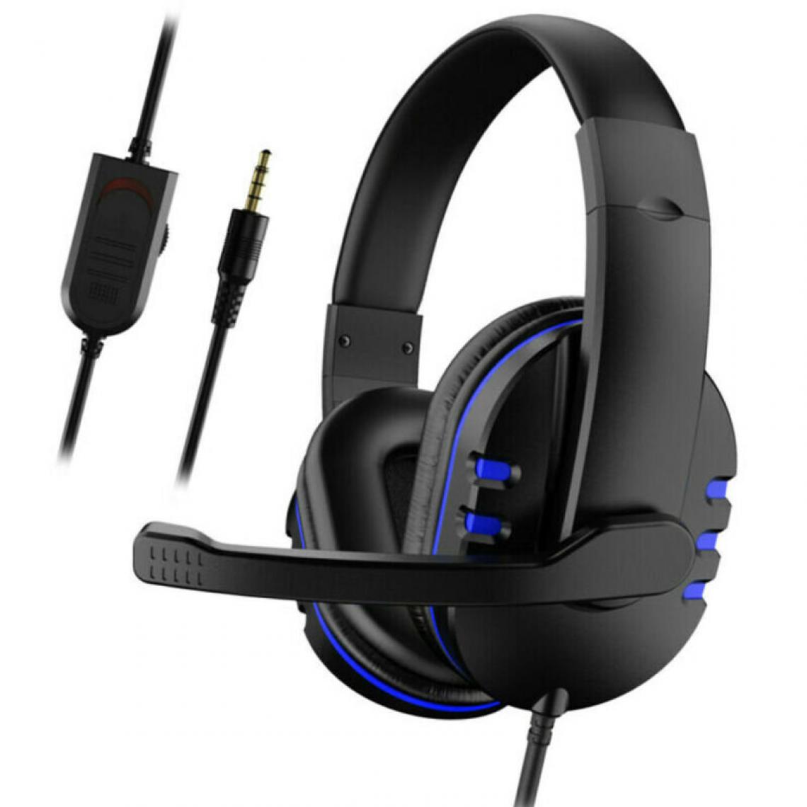 Universal - (Noir + Bleu) Microphone gamer, casque gamer, basse stéréo, casque PS4/Xbox One/PC - Micro-Casque