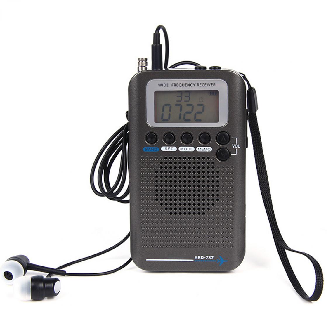 Universal - Aircraft full frequency VHF radio portable FM AM AM SW radio VHF CB 30 223MHz 25 28MHz AIR 118 138MHz avec double réveil(Le noir) - Radio