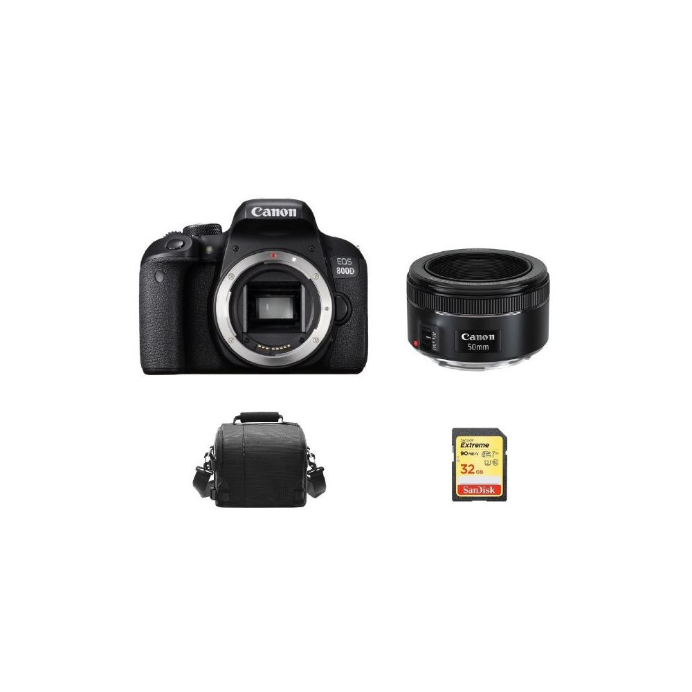 Canon - CANON EOS 800D + EF 50mm F1.8 STM + 32GB SD card + camera Bag - Reflex Grand Public
