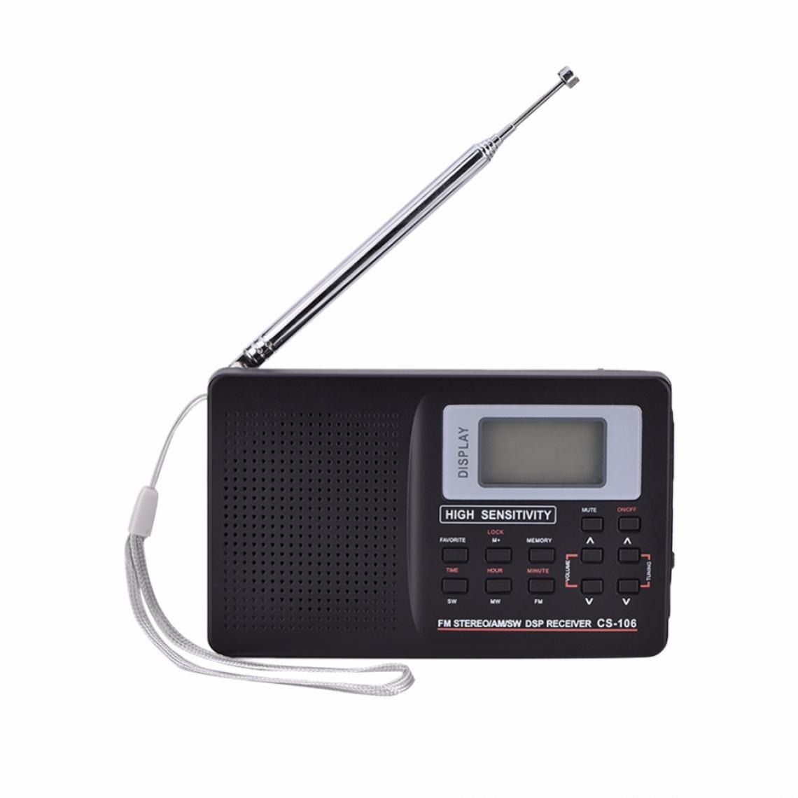 Universal - Radios portatives AM/SW/LW/TV/FM Récepteur audio à fréquence intégrale Récepteur radio FM avec réveil chronologique Noir | - Radio