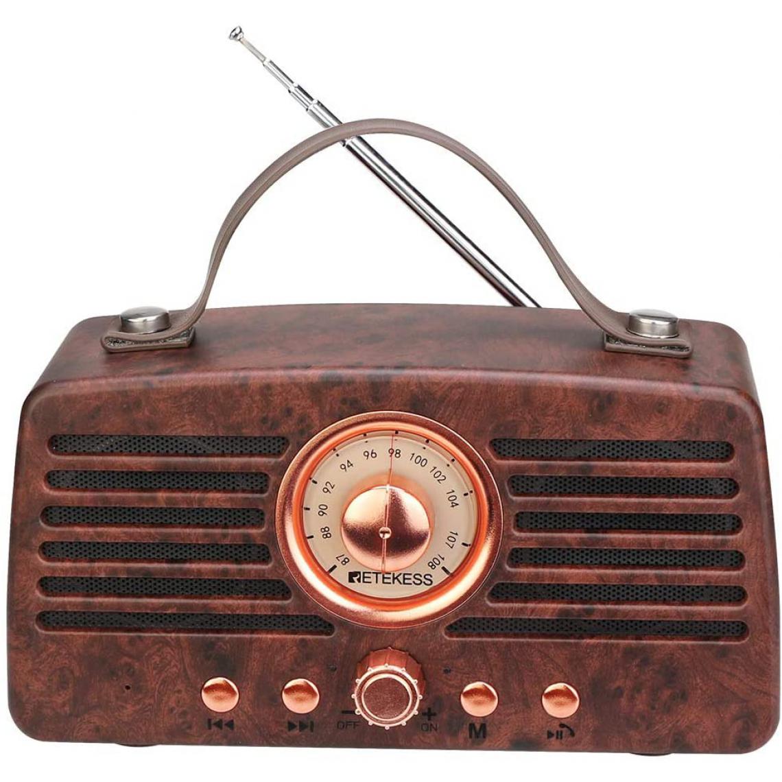 Retekess - radio vintage rétro avec bluetooth sans fil avec batterie rechargeable 1500mAh marron - Radio