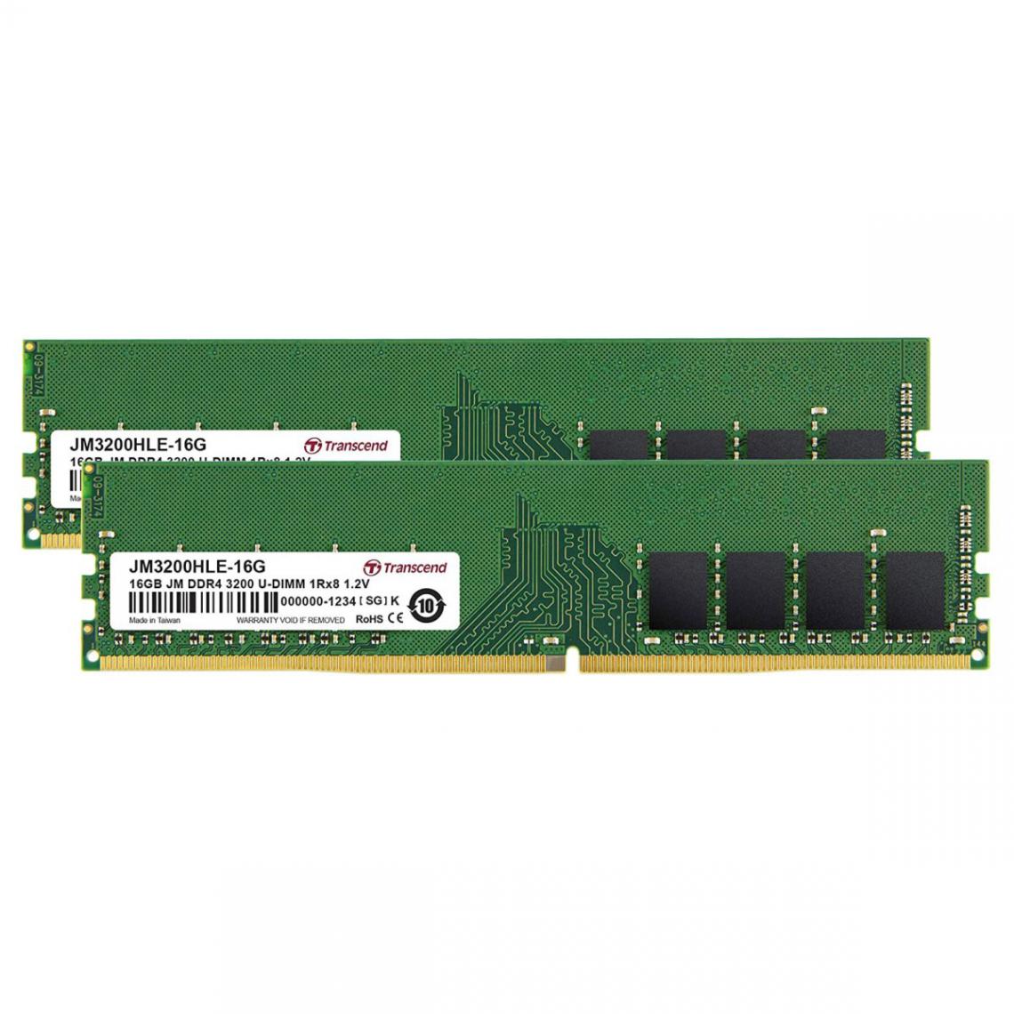 Transcend - JetRAM - 2 x 16 Go - DDR4 - DIMM 288 broches - 3200 MHz - CL 22 - RAM PC Fixe