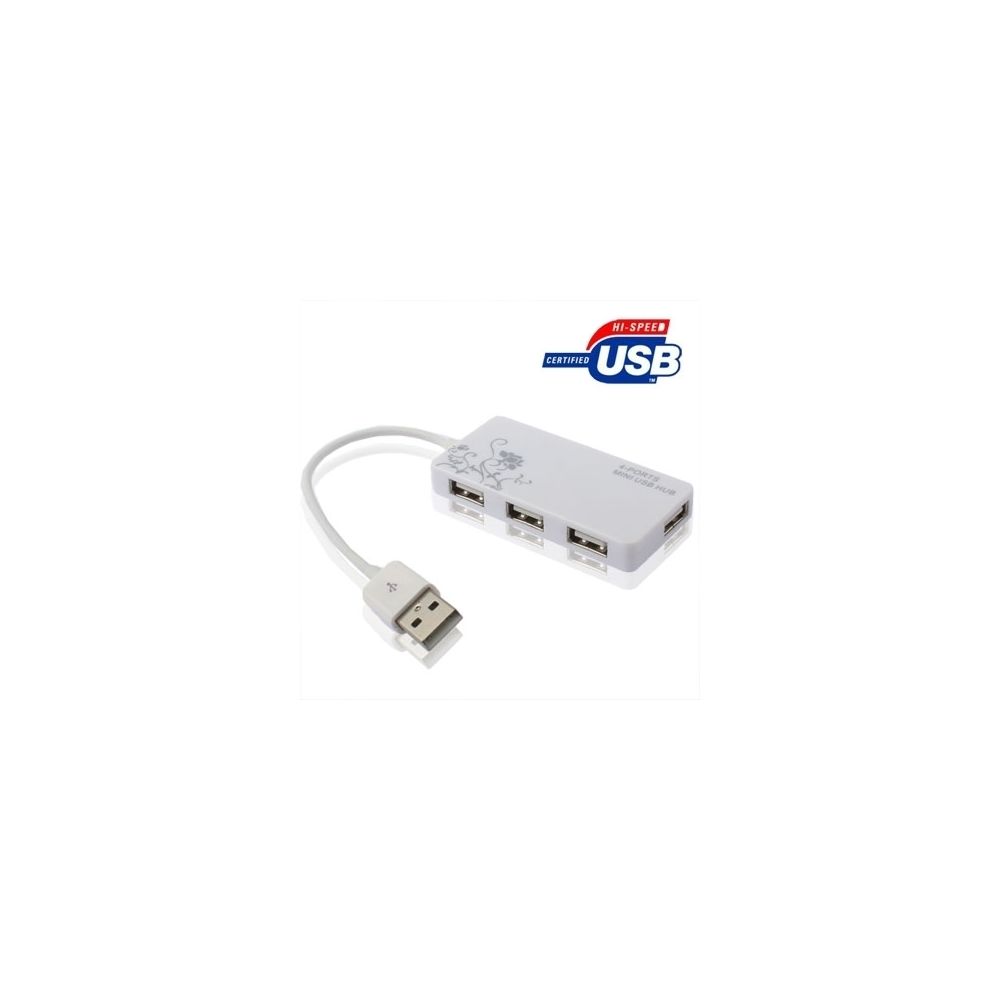 Wewoo - Hub USB 2.0 blanc 4 Ports USB 2.0 HUB, Plug and Play, - Hub
