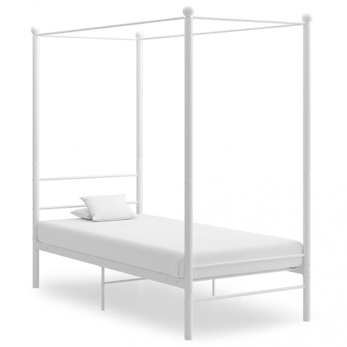 Wottes - Cadre de lit à baldaquin Blanc Métal 90x200 cm - Lit enfant