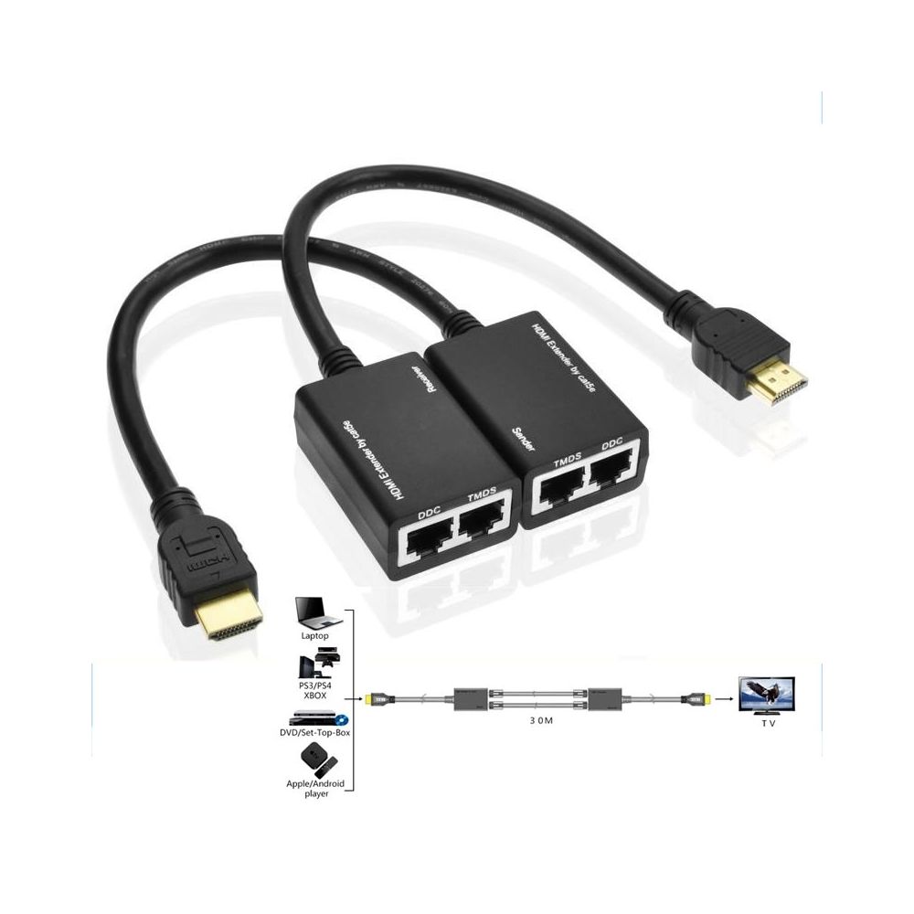 Wewoo - Amplificateur noir Extension HDMI par Cat5e / 6 Câble LAN 30M / 1080P - Ampli