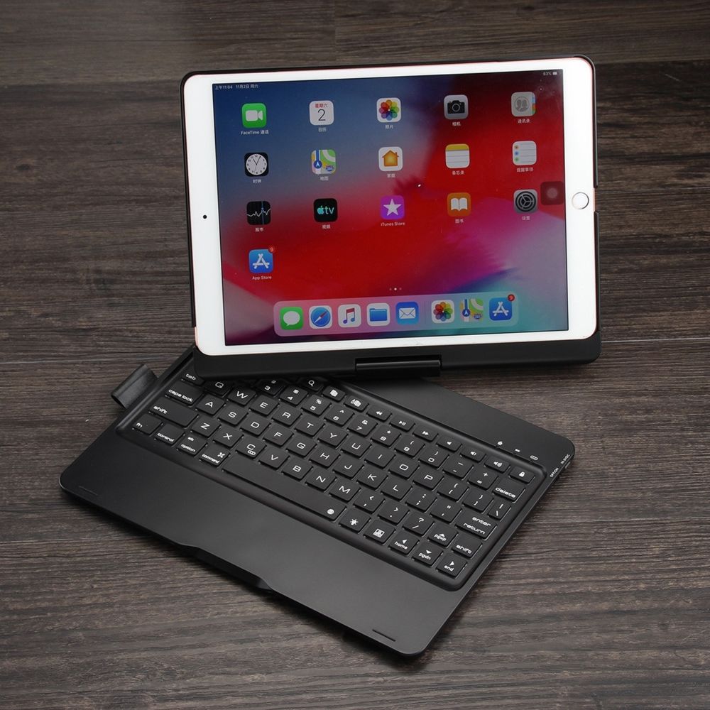 Wewoo - F102AS pour iPad 10.2 pouces coloré rétro-éclairé étui en cuir Bluetooth clavier rotatif avec fonction de fente stylo noir - Clavier