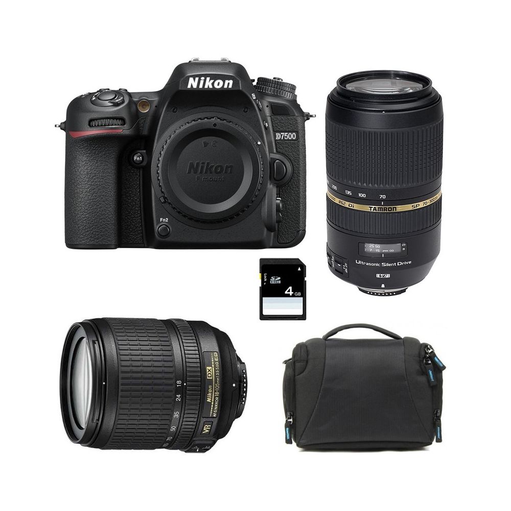 Nikon - PACK NIKON D7500 + 18-105 VR + TAMRON 70-300 VC USD + Sac + Carte SD 4Go - Reflex Grand Public