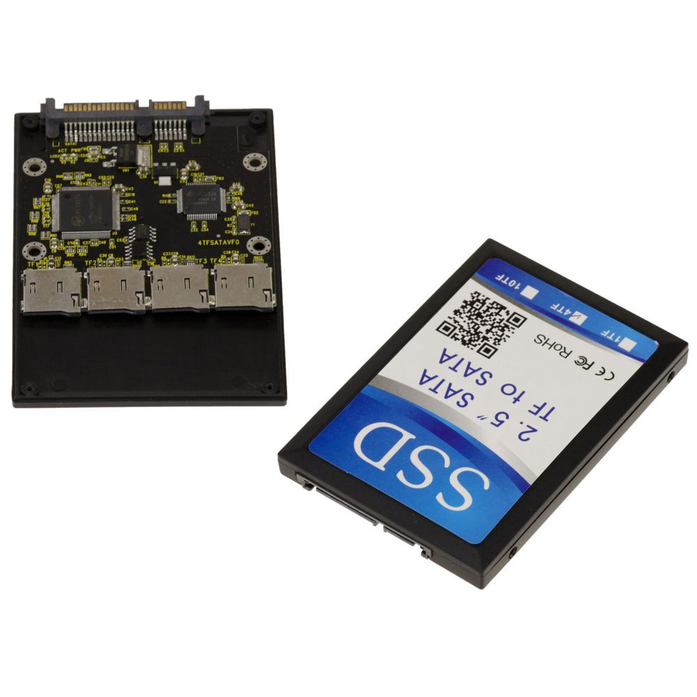 Kalea-Informatique - Convertisseur 4 cartesTF MicroSD Vers SATA - RAID 0 NATIF Avec boitier de protection. CHIPSET FC1307 Avec boitier de protection. CHIPSET FC1307 - Accessoires SSD
