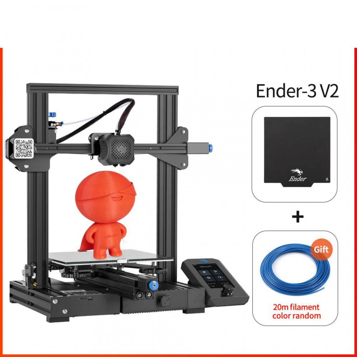 Generic -  imprimante 3D CREALITY 3D Ender-3 V2 – avec à 1 tête d'impression  PLA,  ABS , TP ,  écran Lcd couleur 4.3 pouces et  Magnétique Pad   47.5 * 47 * 62 cm - Noir  - Imprimante 3D