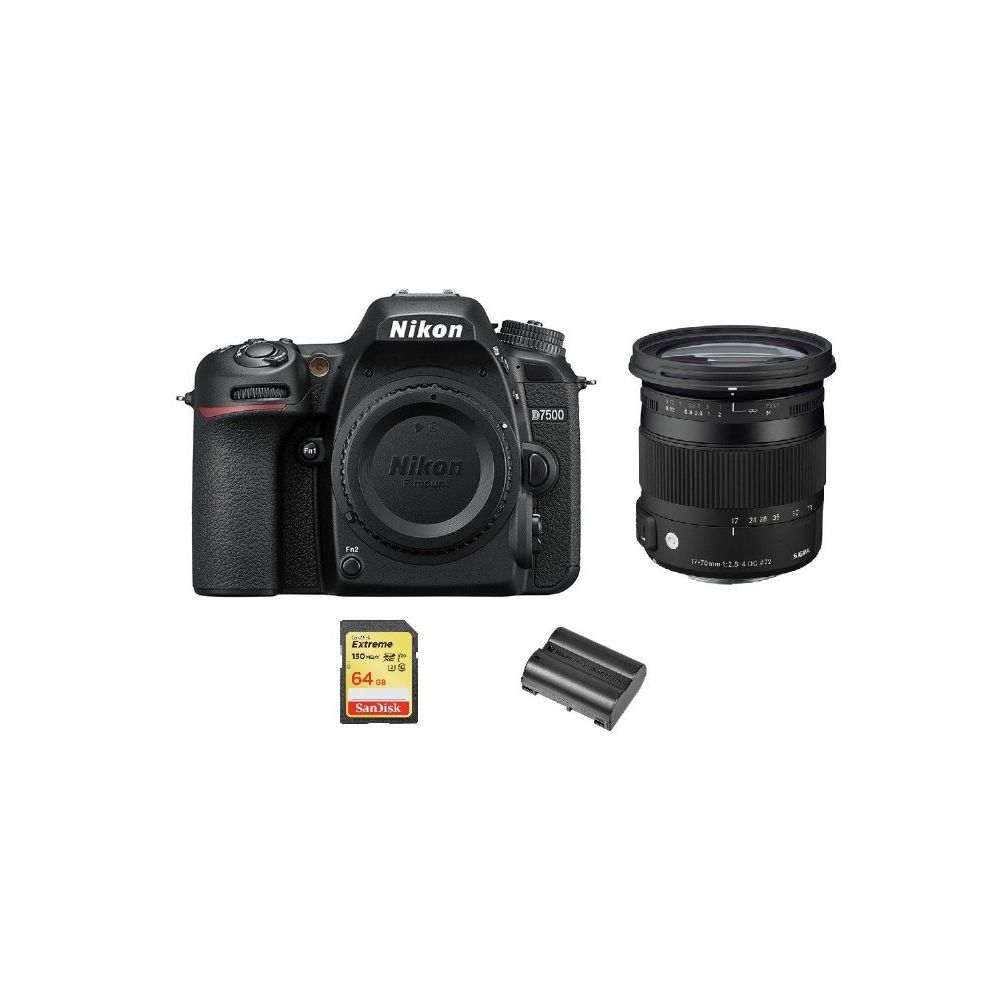 Nikon - NIKON D7500 + SIGMA 17-70MM F2.8-4 DC MACRO OS HSM + 64GB SD card + EN-EL15A Battery - Reflex Grand Public