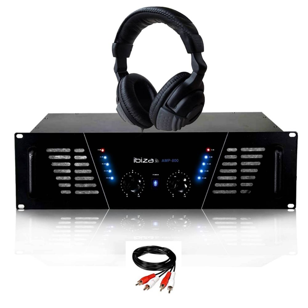 Ibiza Sound - Amplificateur sono Dj 2 x 600W Max IBIZA SOUND AMP-800 + Casque Audio et Câble RCA de liaison - Ampli