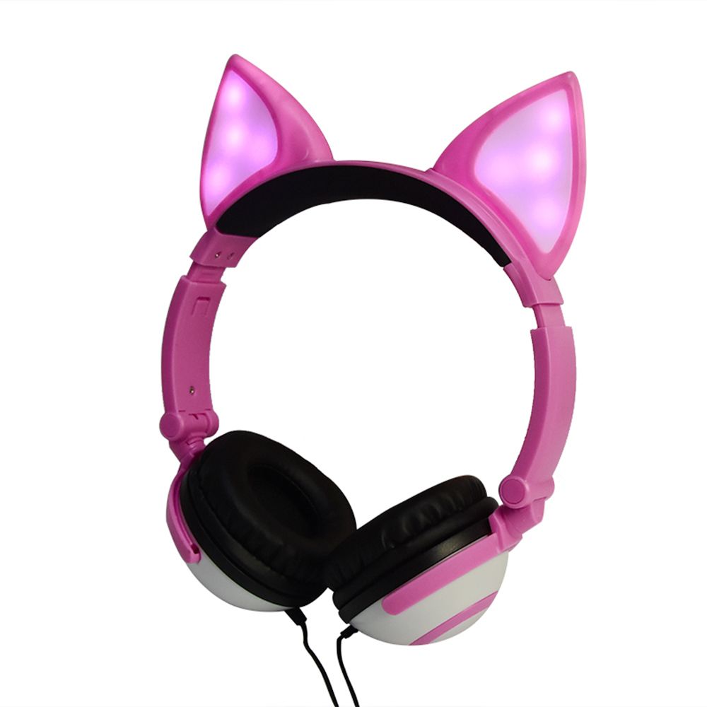 Generic - LX-X109 Foldable Fox Ear Headphones clignotant LED s'allume pour PC portable 3.5mm AUX sur-oreille Headset réglable bandeau enfant - Micro-Casque