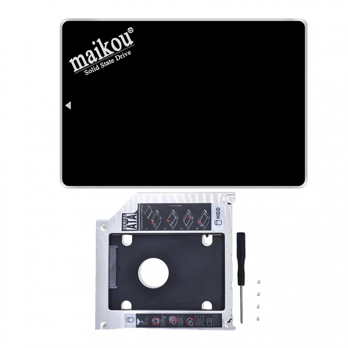 marque generique - 2.5 "SATA SSD interne de 120 Go SSD interne + Caddy de baie optique de 9,5 mm, noir - Disque Dur interne