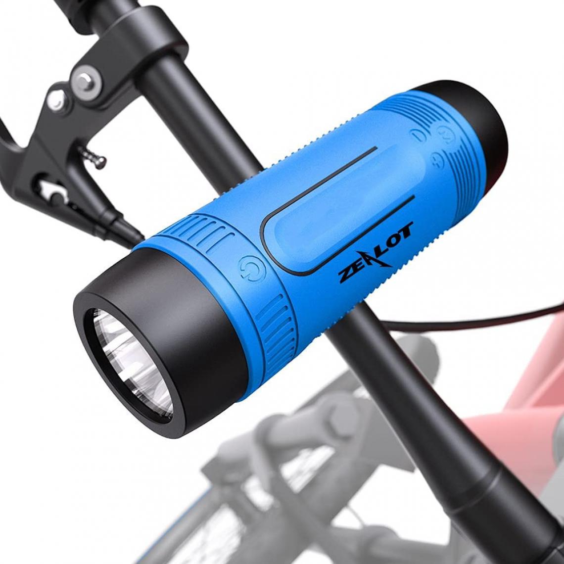 Chrono - Enceinte Bluetooth avec Support vélo, Haut-Parleur Bluetooth Speaker wireless/4000mAh Powerbank/Lumière LED/Autonomie 27hrs Support AUX&SD, Très utile pour Lors balades à vélo en Solitaire,Bleu - Enceintes Hifi