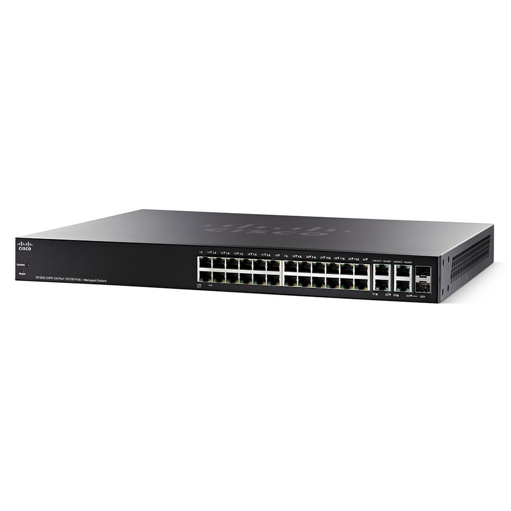 Cisco - Cisco SF350-24P Géré L2/L3 Fast Ethernet (10/100) Noir Connexion Ethernet, supportant l'alimentation via ce port (PoE) - Switch