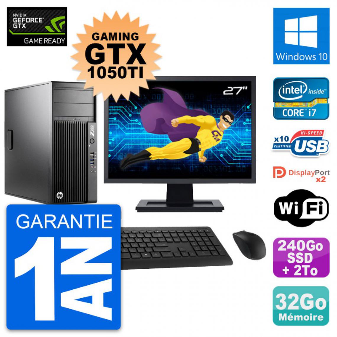 Hp - PC HP Z230 Ecran 27" Gaming GTX 1050Ti i7-4790 RAM 32Go 240Go SSD + 2To HDD W10 - PC Fixe