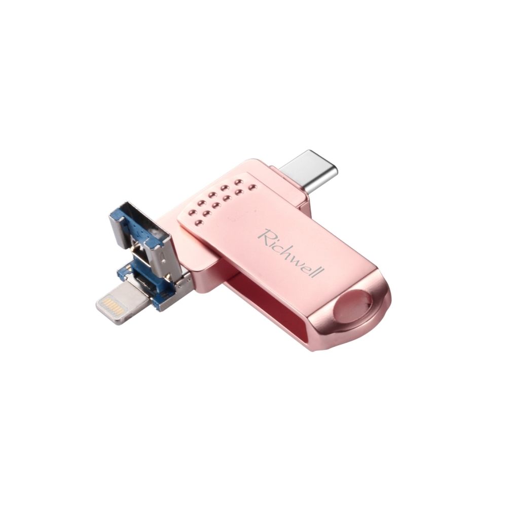 Wewoo - Clé USB iPhone iDisk 64G Type-C + Lightning 8 broches + USB 3.0 Disque Flash métal à poussoir avec fonction OTG (or rose) - Clavier