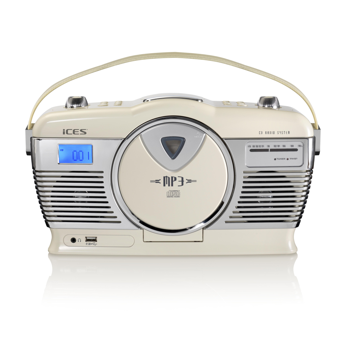 Ices - Radio portable FM retro, Lecteur CD, MP3 ISCD-33 cream white Crème - Radio