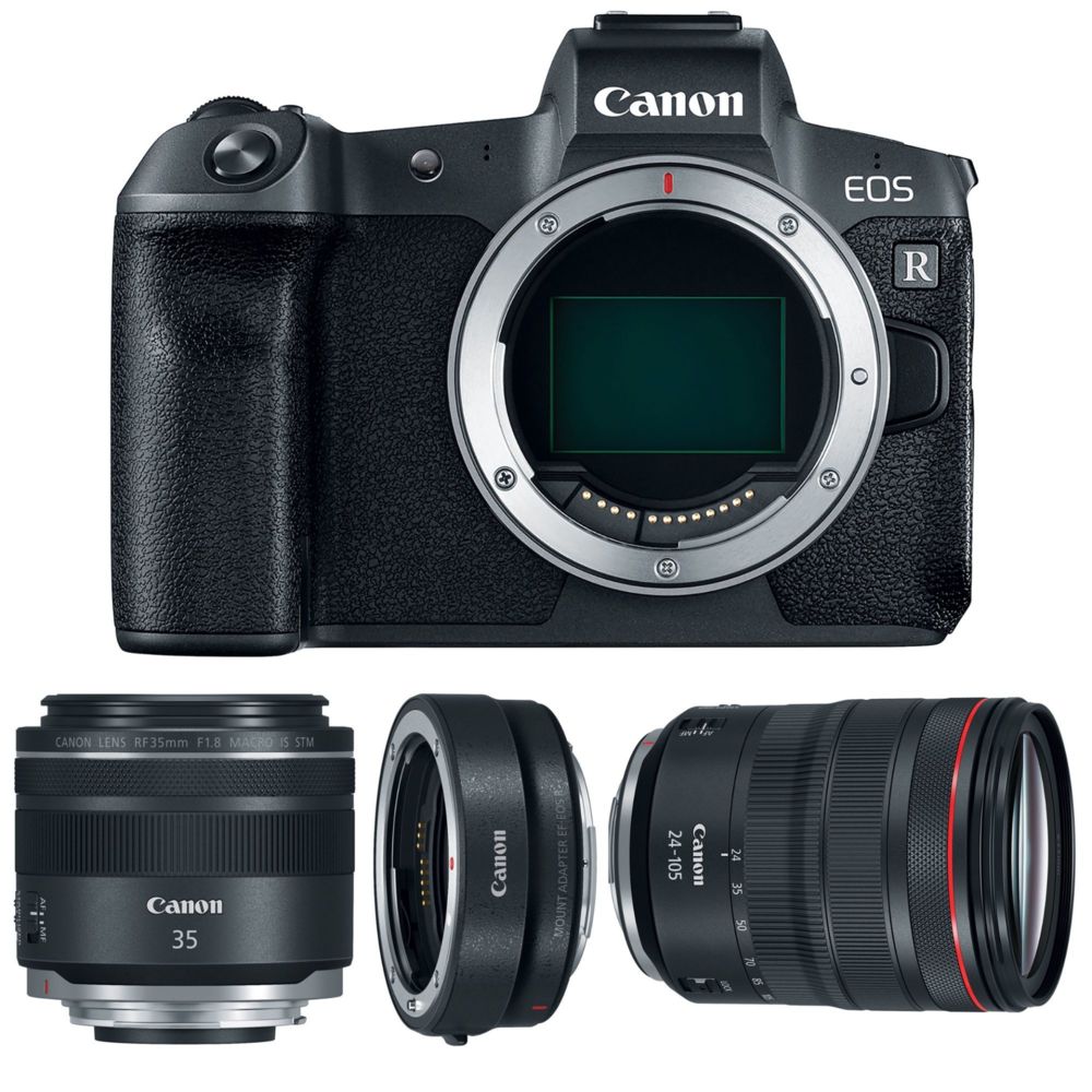 Canon - CANON EOS R + RF 24-105mm F4L IS USM + RF 35mm F1.8 IS Macro STM + EF-EOS R Mount Adapter - Reflex Grand Public