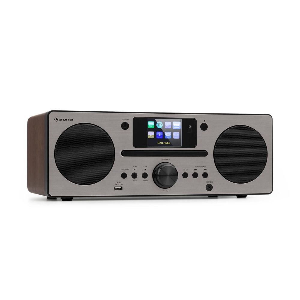Auna - auna Harvard Chaîne stereo compacte avec radio Internet , tuners DAB+ et FM - Lecteur CD - Interface Bluetooth - Marron - Radio
