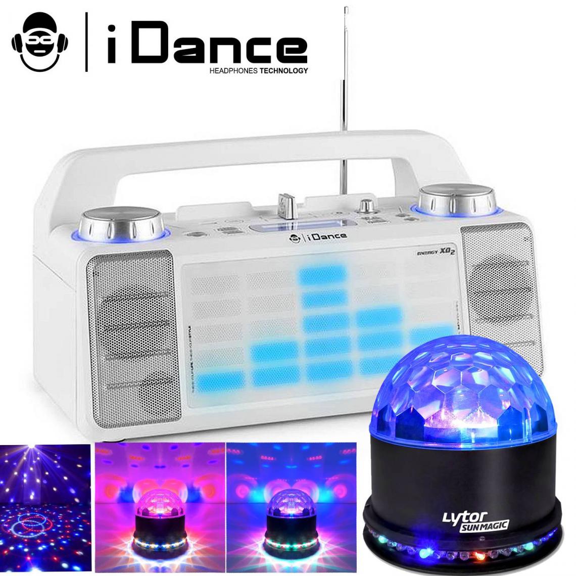 Idance - Enceinte IDANCE XD2 50W à LEDs bleu AUX/FM/USB/FADER/MIXER/BT + Boule SUNMAGIC - Enceintes Hifi