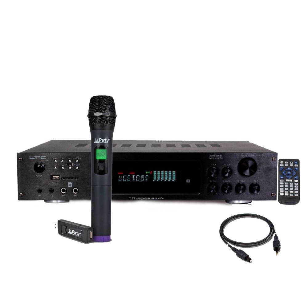 Ltc Audio - AMPLIFICATEUR HIFI & KARAOKE LTC ATM8000BT Tuner FM Bluetooth USB + Câble Optique + MICRO UHF sans fil - Ampli